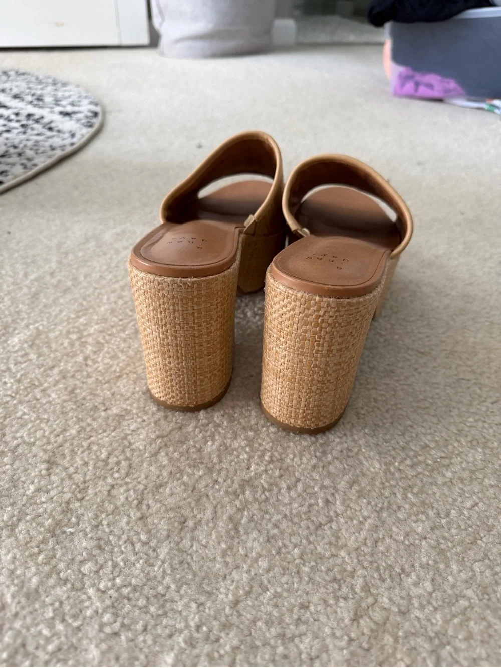 Woven Platform Slide Sandals in Natural Tan